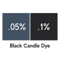 Black Liquid Candle Dye split-screen graphic: 0.05% left, 0.1% right