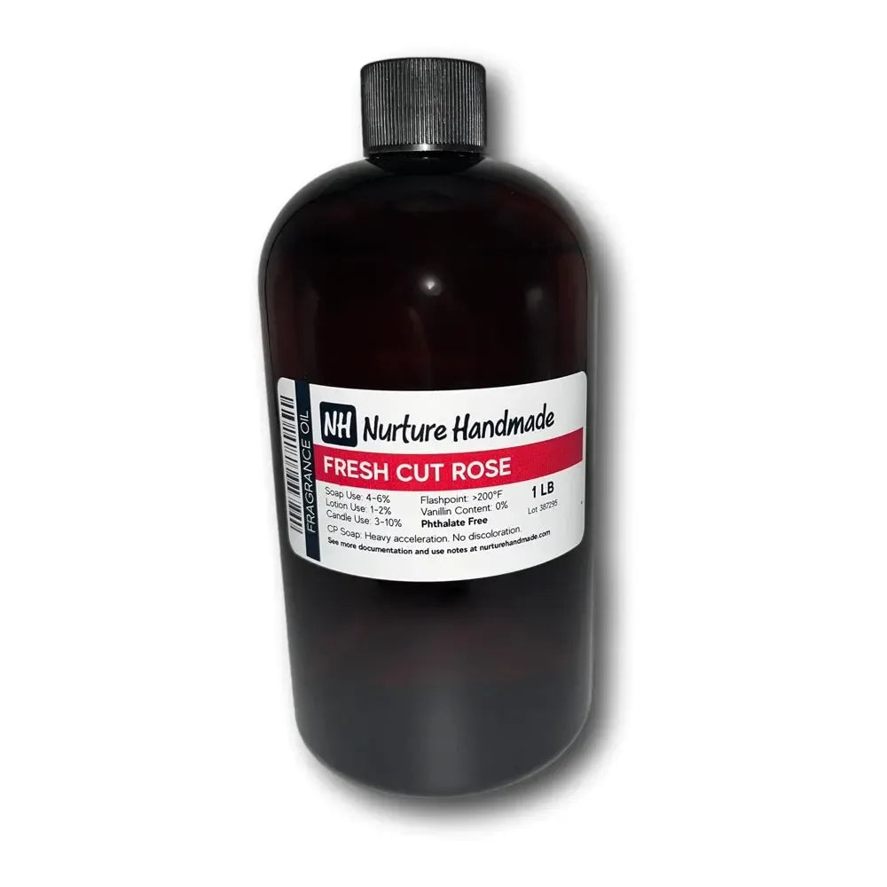 Fresh Cut Rose Fragrance Oil in dark amber bottle with white label