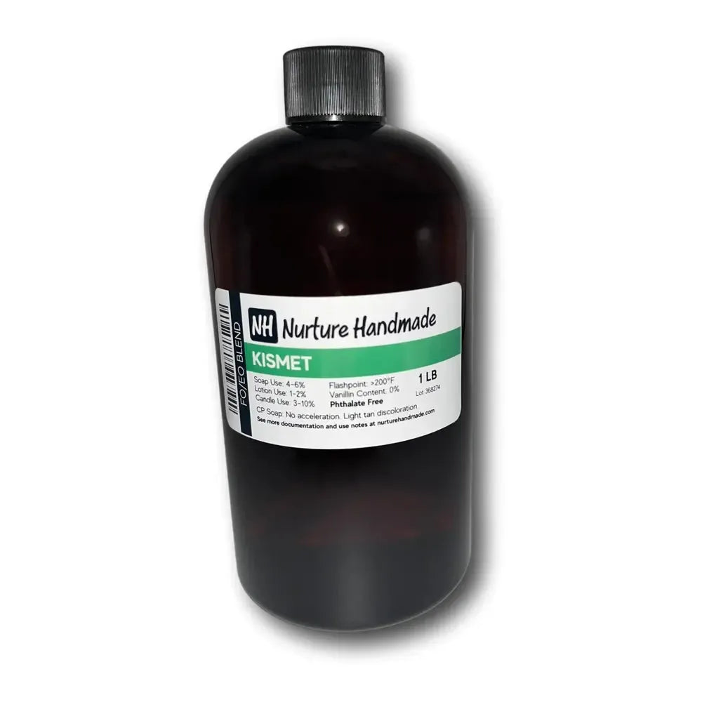 Kismet Fragrance Blend in dark amber bottle with silver cap