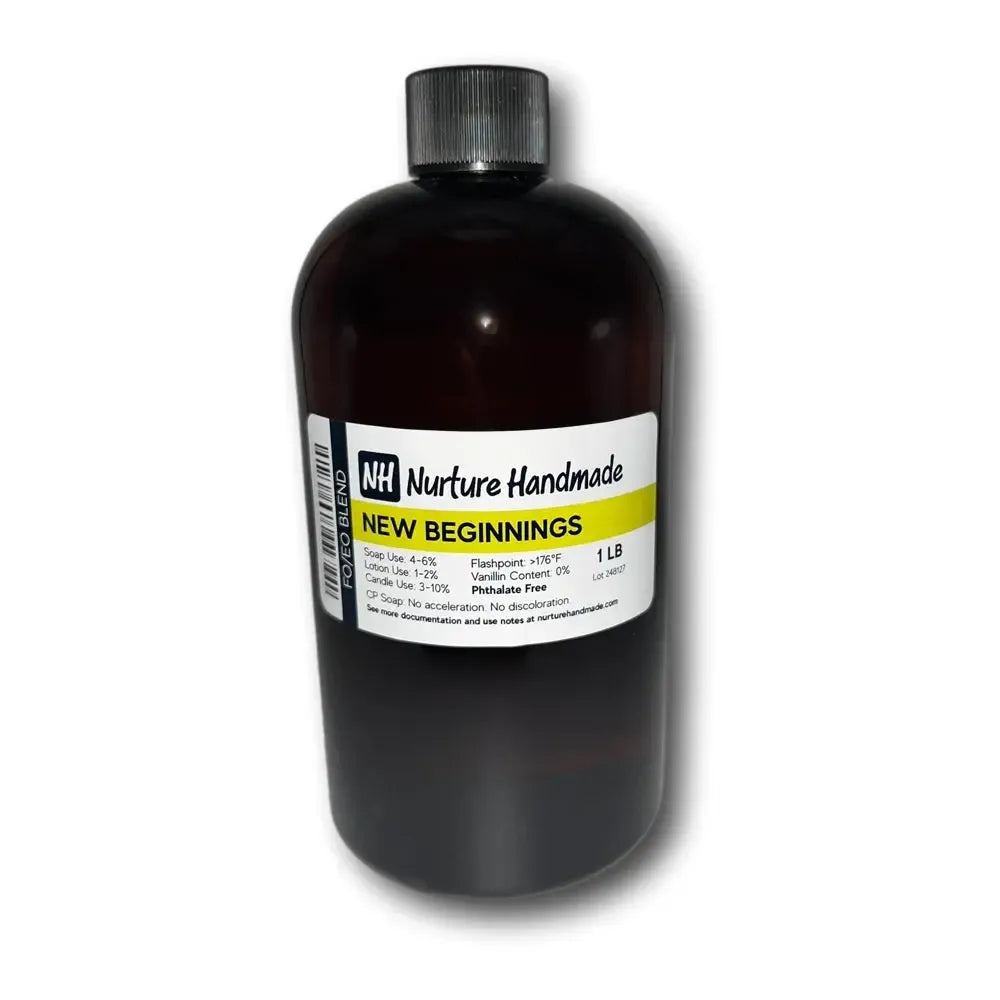 New Beginnings Fragrance Blend in dark amber glass bottle with silver cap