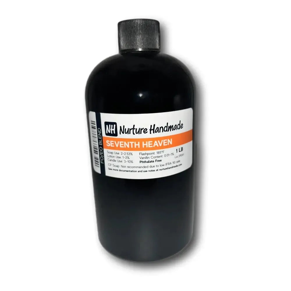 Black Seventh Heaven fragrance blend bottle with orange-white label