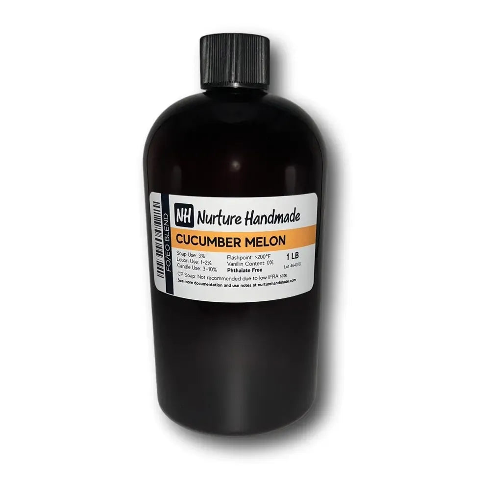 Dark amber bottle of Cucumber Melon fragrance oil by Nurture Handmade