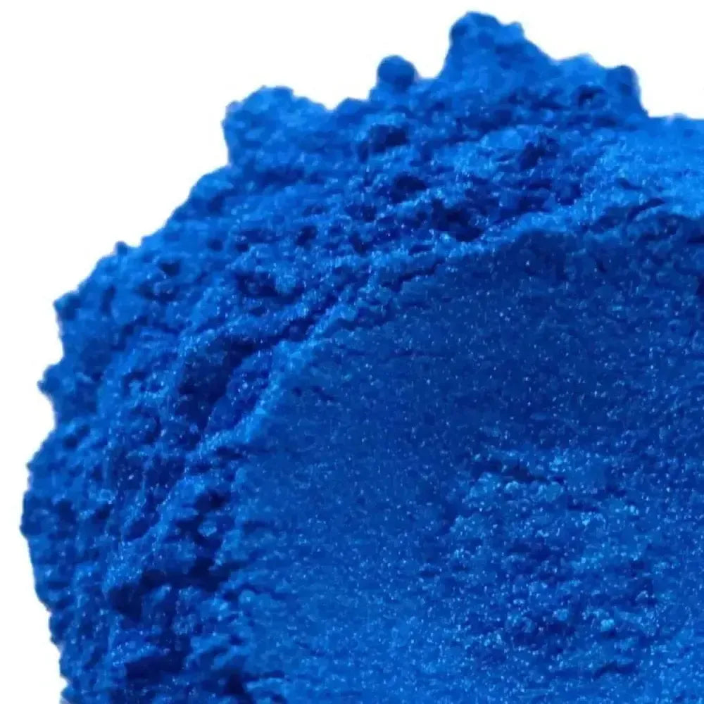 Vibrant cobalt blue Electric Blue Mica powder pile with fine texture