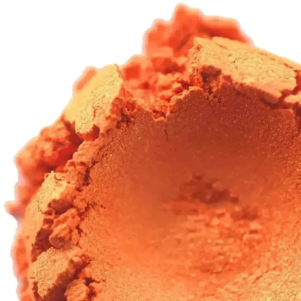 Electric Orange Mica: vibrant orange and gold shimmering powder