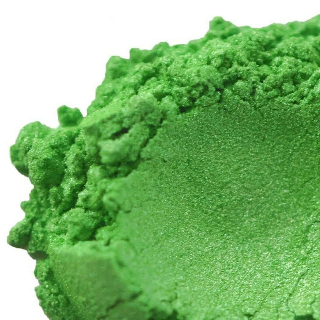 Close-up of green pigmented handmade eyeshadow by Nurture Handmade