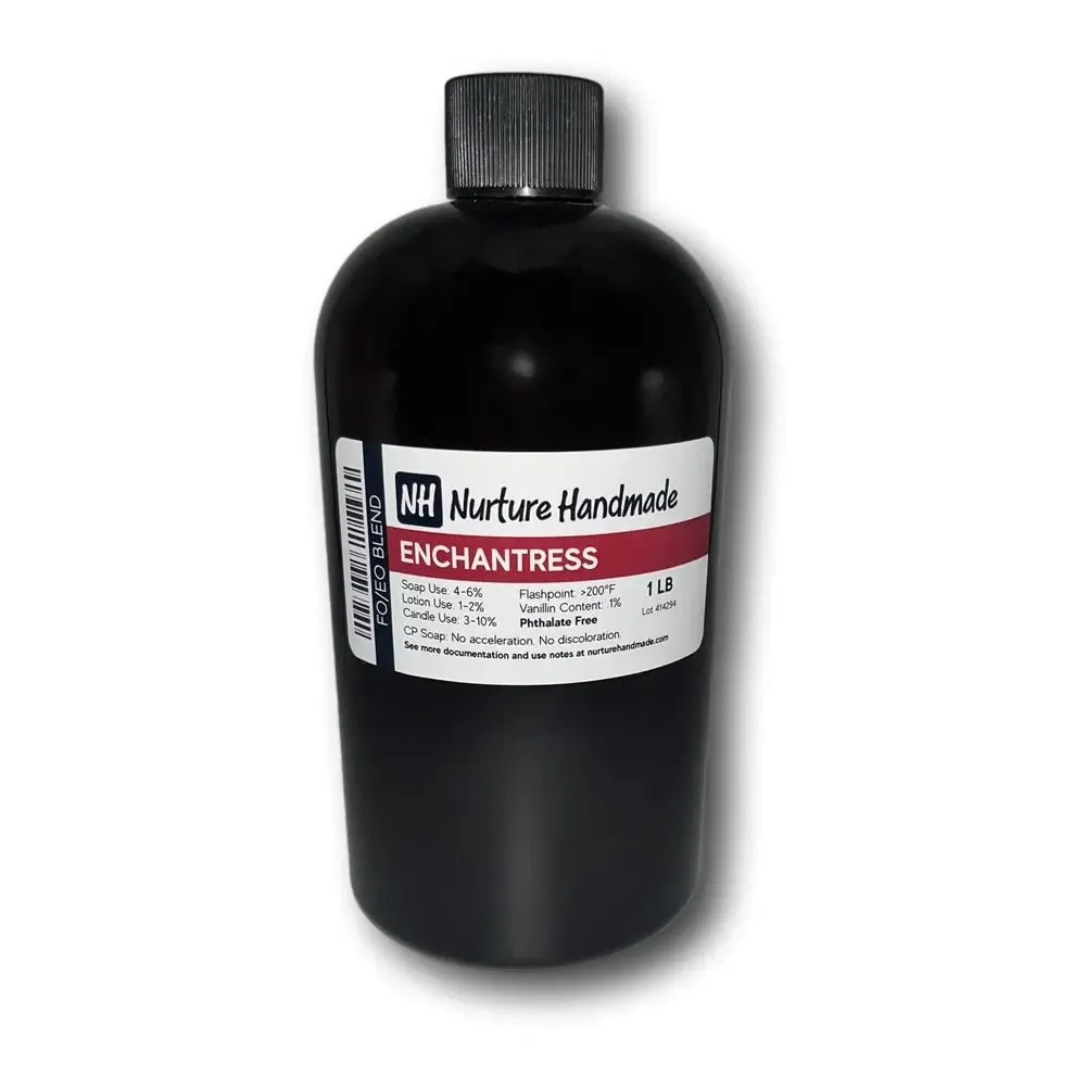 Black plastic bottle of Nurture Handmade Enchantress Fragrance Blend