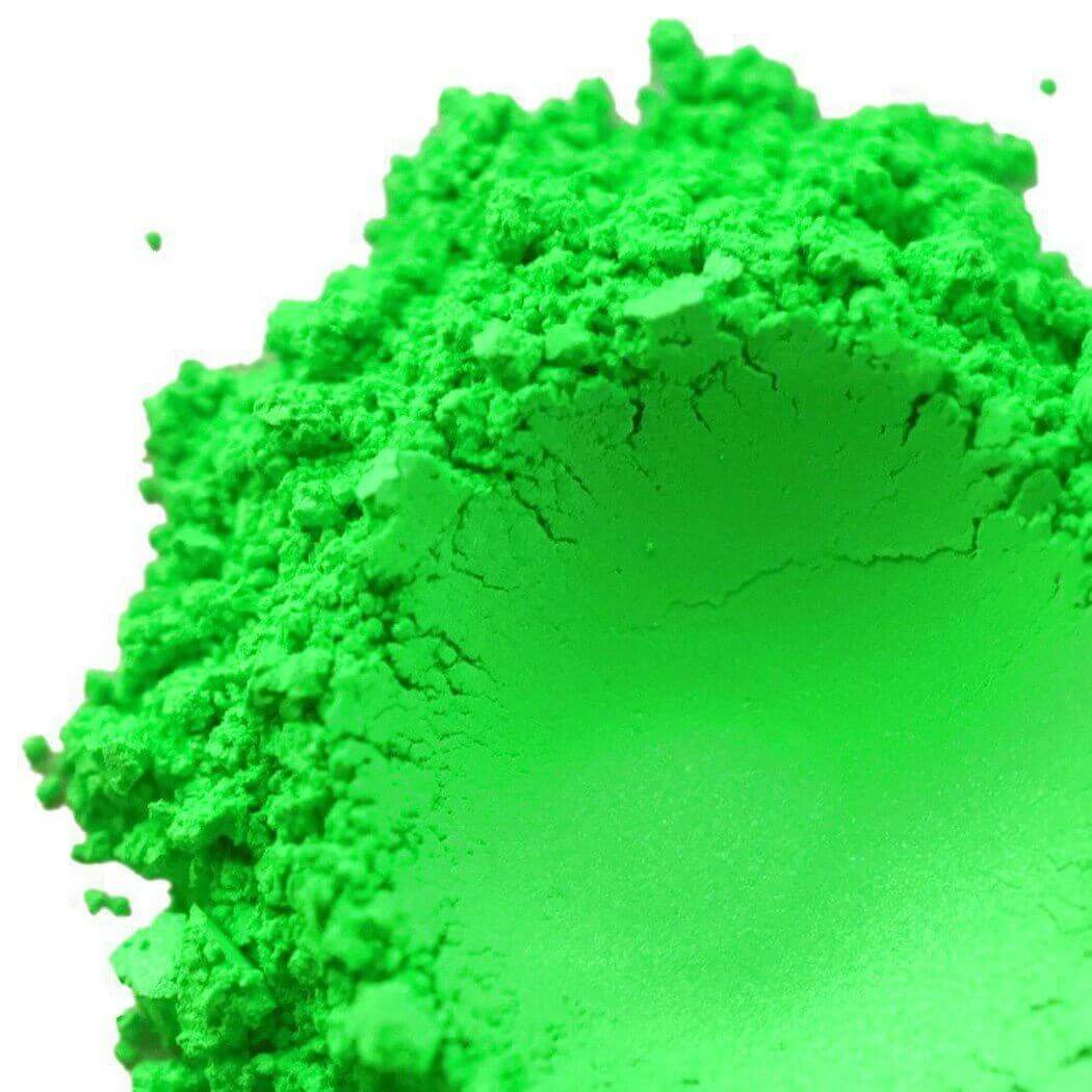 Bright green powder pigment for handmade crafts and art projects.