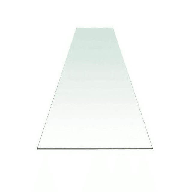 Long rectangular sheet of clear glass with a white background