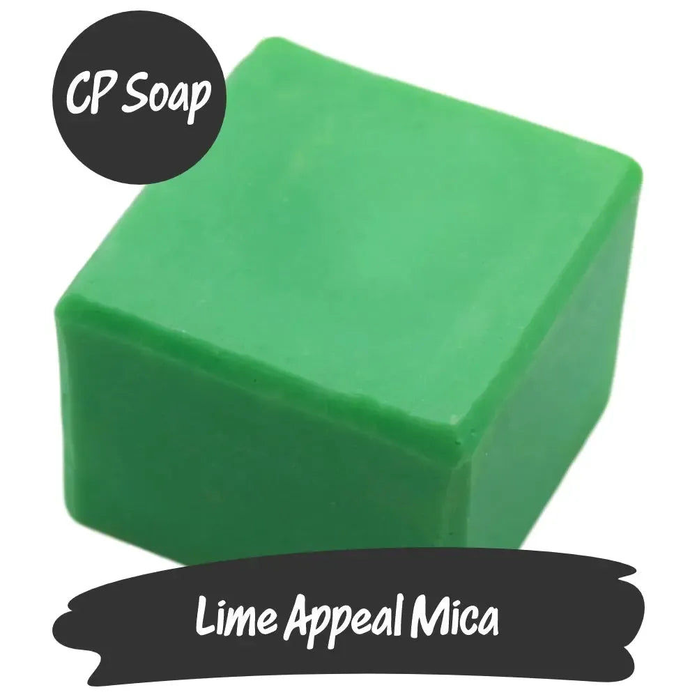 Lime Appeal Green Mica soap cube showcasing vibrant lime green color for DIY projects and crafts.