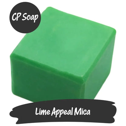 Lime Appeal Green Mica soap cube showcasing vibrant lime green color for DIY projects and crafts.