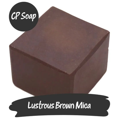 Lustrous Brown Mica pigment cube for CP soap making, featuring a rich brown shade with a pearly finish.