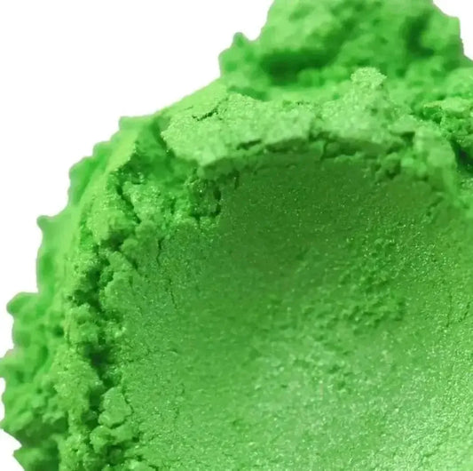 Vibrant Lime Green Mica powder for DIY projects, adding energetic color and charm to soaps, makeup, and resin crafts.