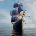 Majestic three-masted Marco Polo sailing ship on calm ocean