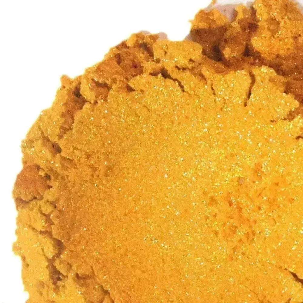Mimosa Gold Yellow Mica: shimmering golden-yellow glittery crumbly powder