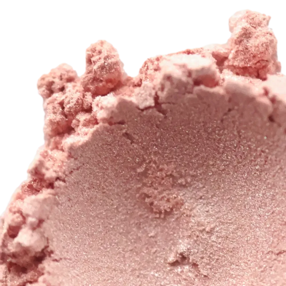 Oleander Pink Mica rose-gold shimmering powder with glittery texture
