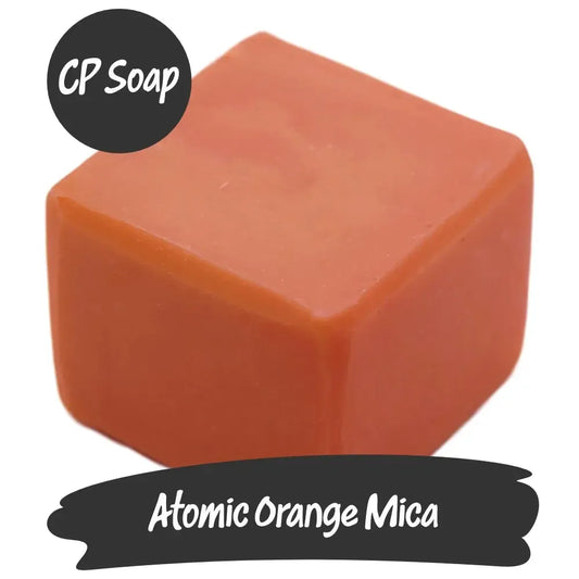 Atomic Orange Mica CP Soap block, showcasing a vibrant red-orange hue for crafts and art projects.