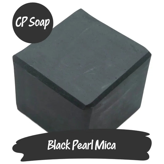 Black Pearl Mica cube for CP soap, featuring deep, rich pigment with a shimmering silver finish.