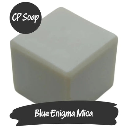 Square CP soap featuring Blue Enigma Mica, showcasing its delicate blue shimmer for crafting and artistic projects.