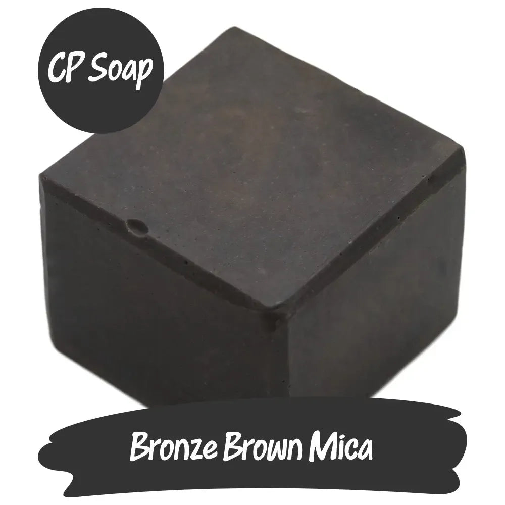 Bronze Brown Mica CP soap block showcasing rich brown tones and gold flecks for elegant creations.