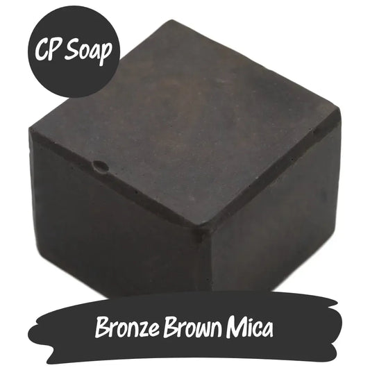 Bronze Brown Mica CP soap block showcasing rich brown tones and gold flecks for elegant creations.
