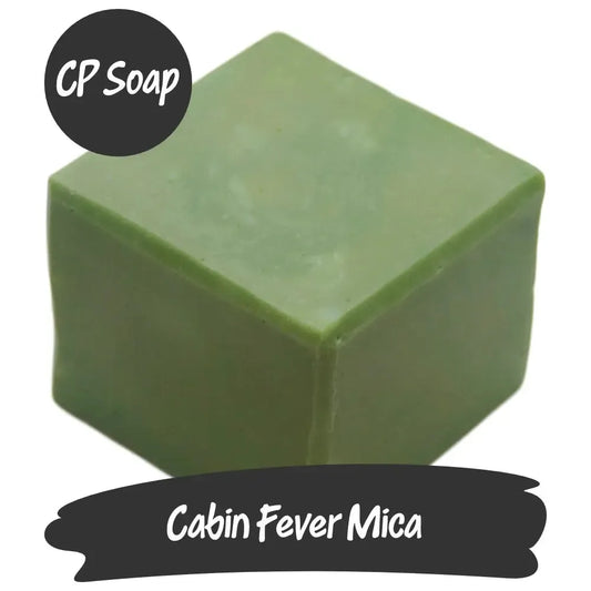 Cabin Fever Green Mica block for CP soap, showcasing vibrant spring greens and earthy tones for joyful crafting.