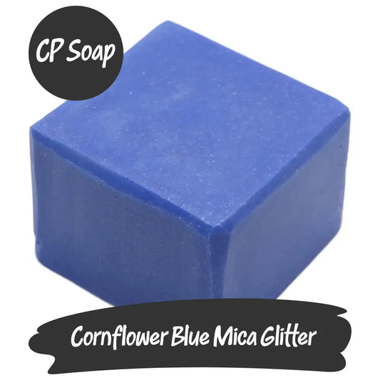 Eco-friendly Cornflower Blue Mica Glitter soap cube showcasing shimmering brilliance.