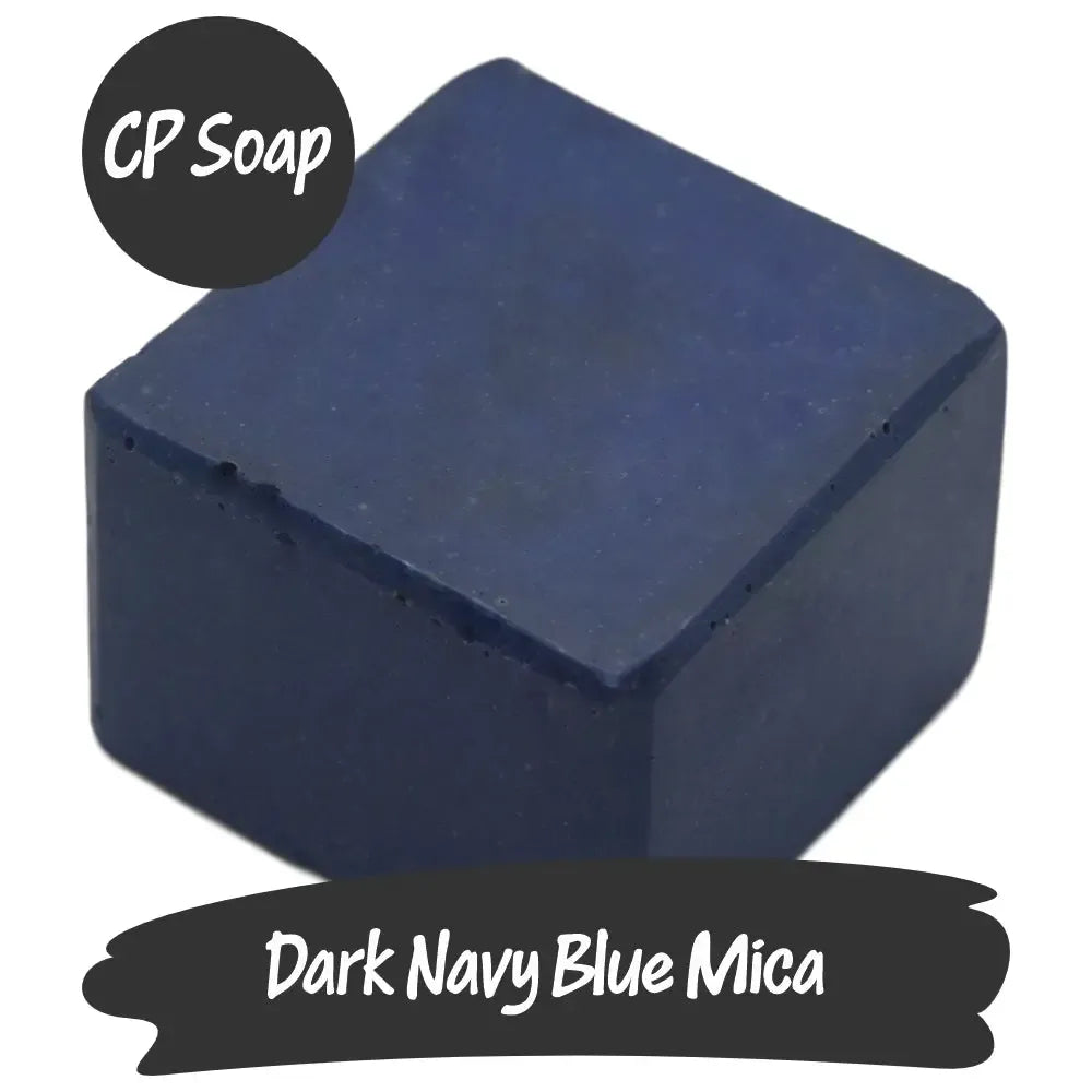 Dark Navy Blue Mica CP soap cube showcasing a deep blue with black undertones, perfect for unique projects.