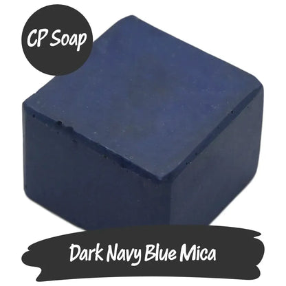 Dark Navy Blue Mica CP soap cube showcasing a deep blue with black undertones, perfect for unique projects.