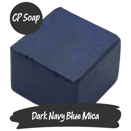 Dark Navy Blue Mica CP soap cube showcasing a deep blue with black undertones, perfect for unique projects.