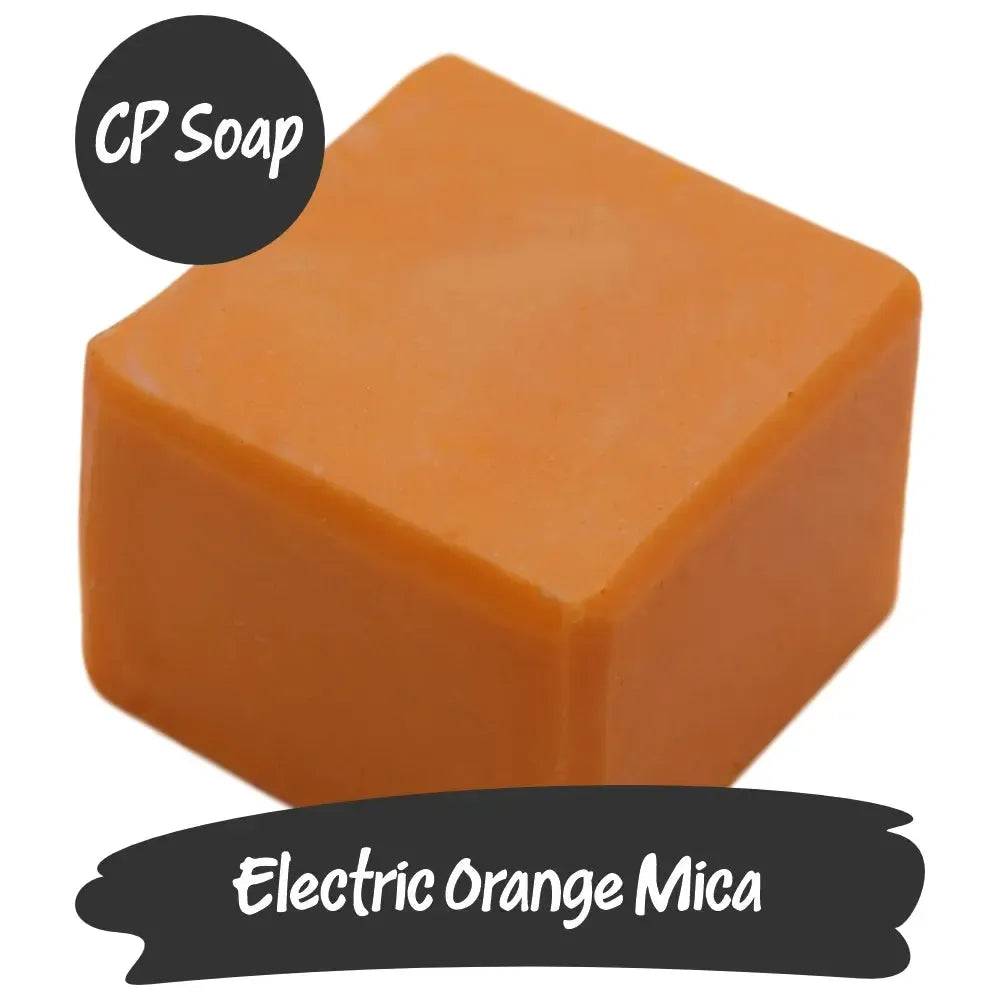 Bright Electric Orange Mica powder block for crafting, perfect for adding vibrant color to CP soap projects.