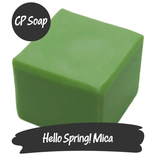 Hello Spring! green mica soap block embodying the vibrant energy of springtime renewal.