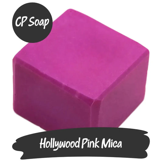 Hollywood Pink Mica cube for CP soap, showcasing vibrant pink and purple hues for stunning craft projects.