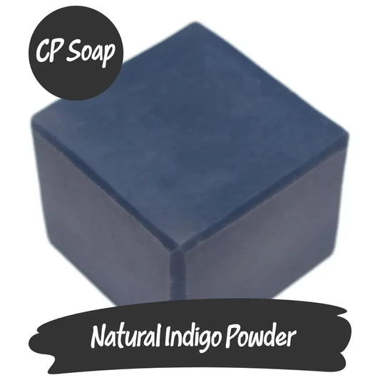 Natural indigo powder cube for CP soap, showcasing rich indigo blue hue and high dye concentration.