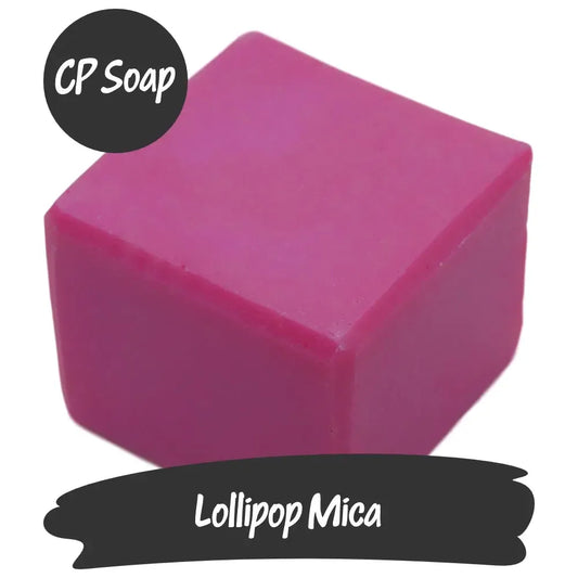 Vibrant Lollipop Pink Purple Mica cube for CP soap crafting, showcasing rich color and shimmer.