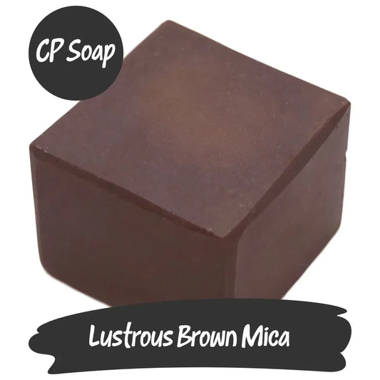 Lustrous Brown Mica pigment cube for CP soap making, featuring a rich brown shade with a pearly finish.