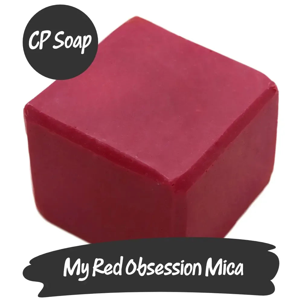 Bold red CP soap cube infused with My Red Obsession Mica for vibrant DIY crafts and beauty projects.