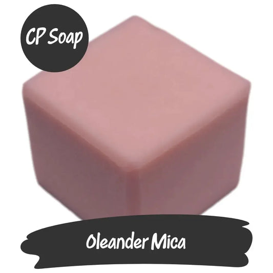 Soft pink Oleander Mica cube for artisanal CP soap creating a luminous blush effect.