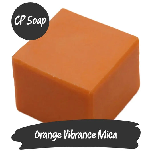 Cube of CP Soap featuring vibrant Orange Vibrance Mica, perfect for adding a dazzling touch to handmade creations.