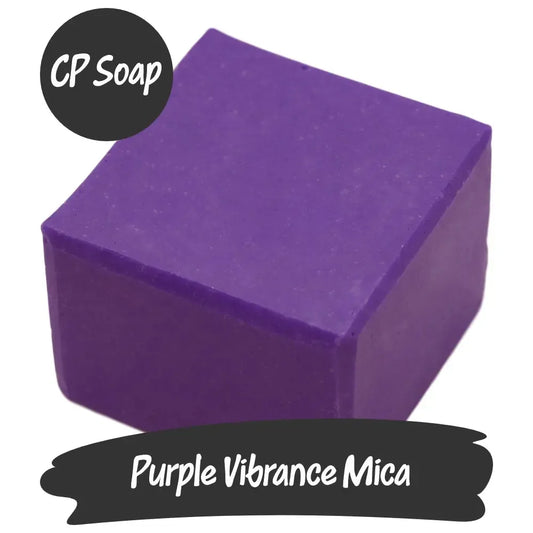 Square purple CP soap made with Purple Vibrance Mica for vibrant beauty creations.
