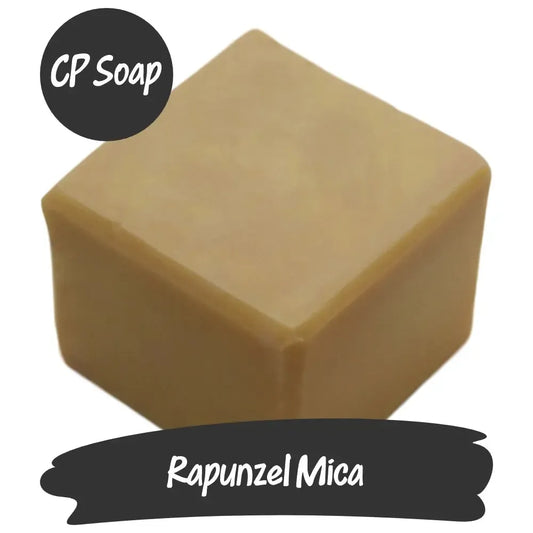 Rapunzel Mica CP Soap cube with a light golden hue, perfect for creating shimmering crafts and cosmetics.