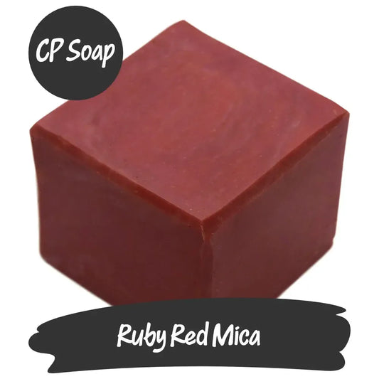 Ruby Red Mica CP soap cube with a rich jewel-like red hue, inspired by the elegance of July's birthstone.