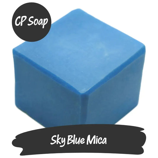 Sky Blue Mica CP soap showing sparkly light blue color reminiscent of a clear sky.