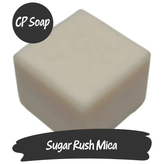 Sugar Rush Mica for CP soap, a vibrant white pigment with a sparkling finish for bath bombs and soap making.