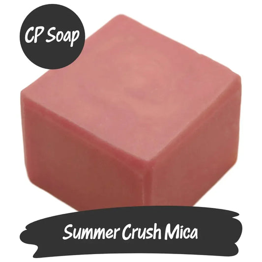 Square CP soap in Summer Crush Mica hue, a pink-orange color reflecting soft elegance and summer romance.