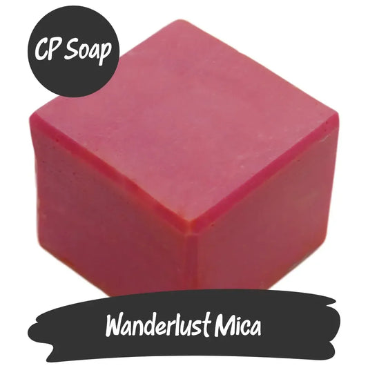 Vibrant Wanderlust Pink Mica CP soap cube with red-peach undertones, perfect for creative projects.
