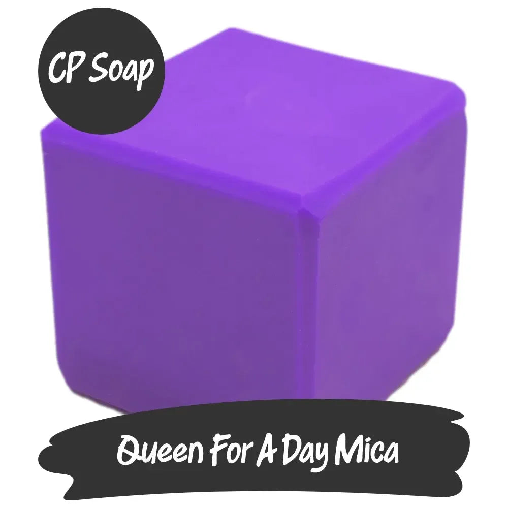 Vibrant purple cube of Queen For A Day Mica for soap making and DIY projects.