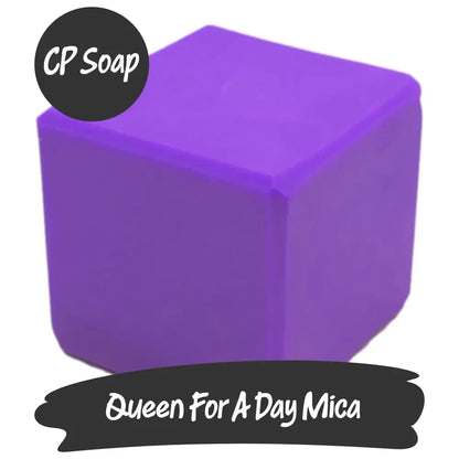 Vibrant purple cube of Queen For A Day Mica for soap making and DIY projects.