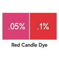 Red liquid candle dye: pink square with .05% and red with .1% red caramel dye