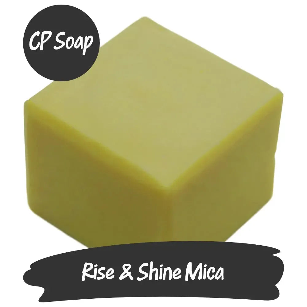 Bright yellow Rise & Shine mica for CP soap crafting, adding sunshine and energy to your handmade creations.