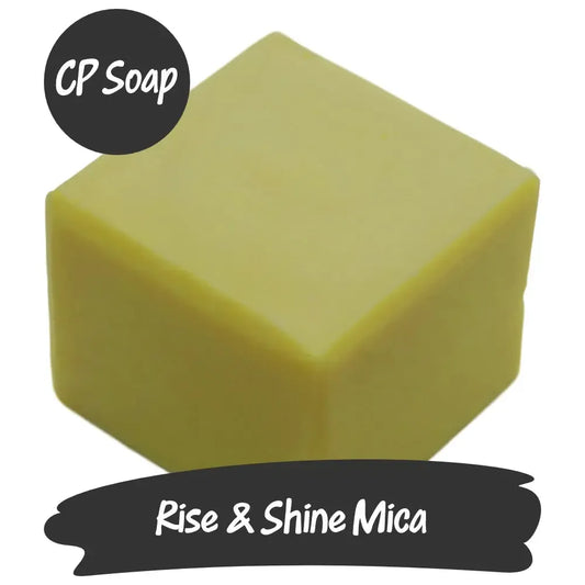 Bright yellow Rise & Shine mica for CP soap crafting, adding sunshine and energy to your handmade creations.
